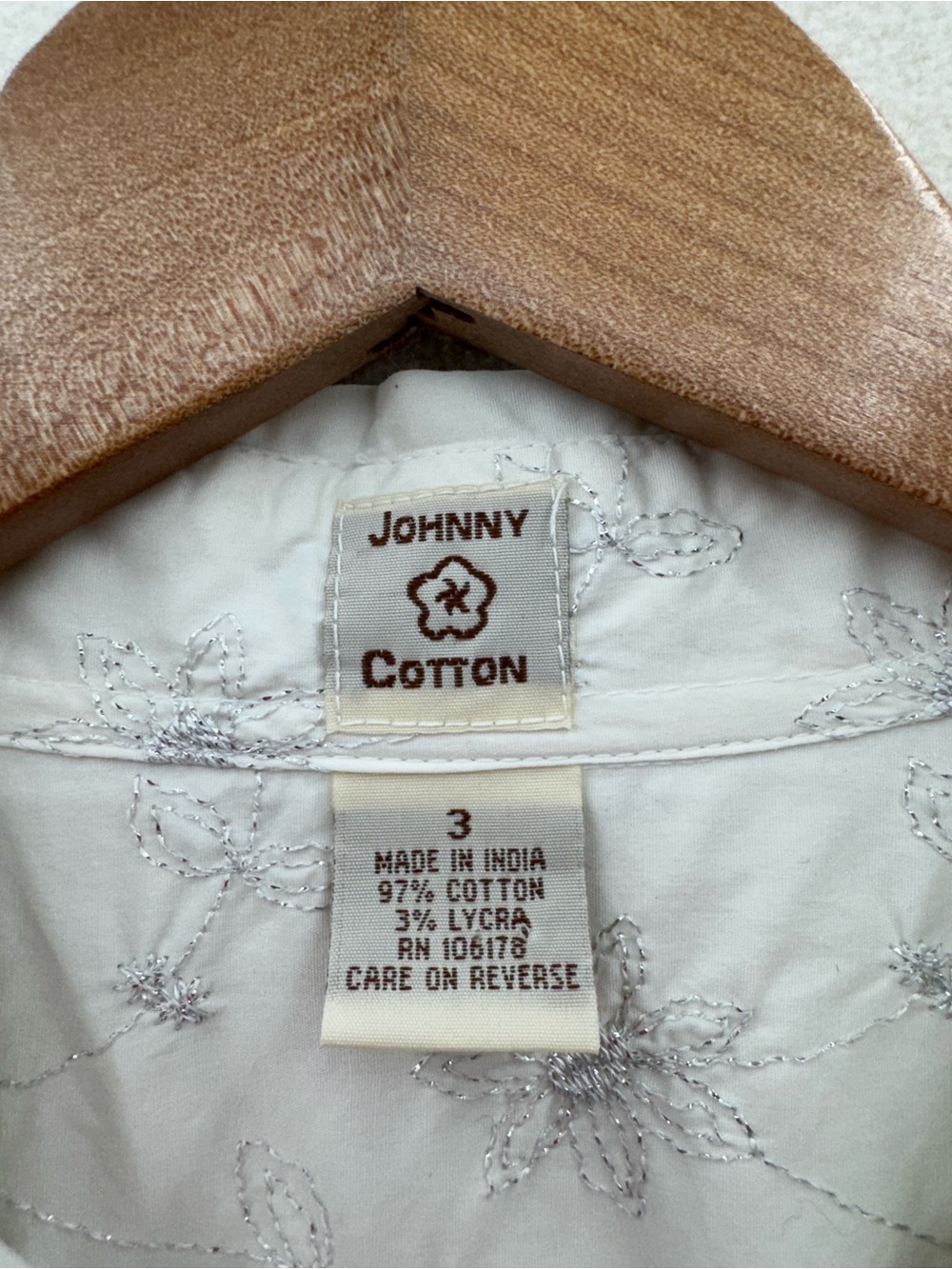 Johnny Cotton Women’s 3 (Small) Long Sleeve Embroidered Button Up Shirt White - Picture 7 of 7